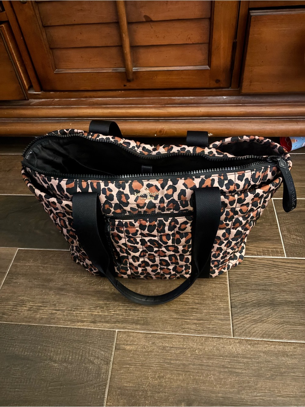 kate spade Leopard Print Quilted Tote with Black Straps - Picture 4 of 5